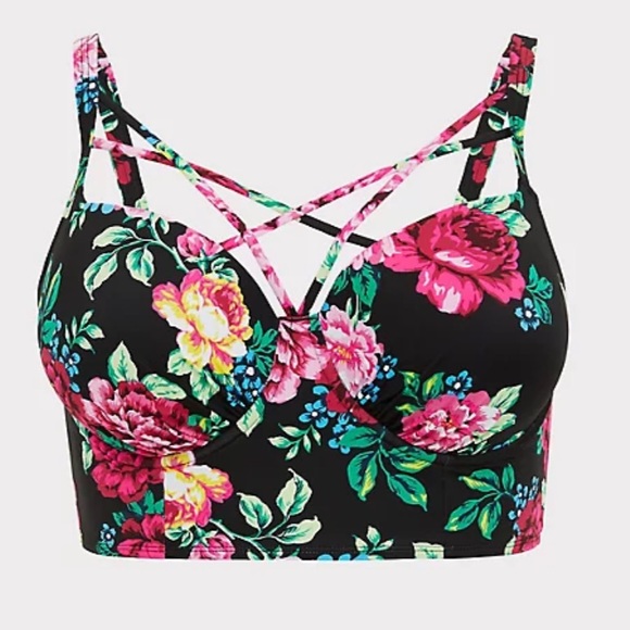 💕SOLD💕 Torrid BLACK FLORAL LATTICE UNDERWIRE BIKINI TOP - Picture 5 of 5